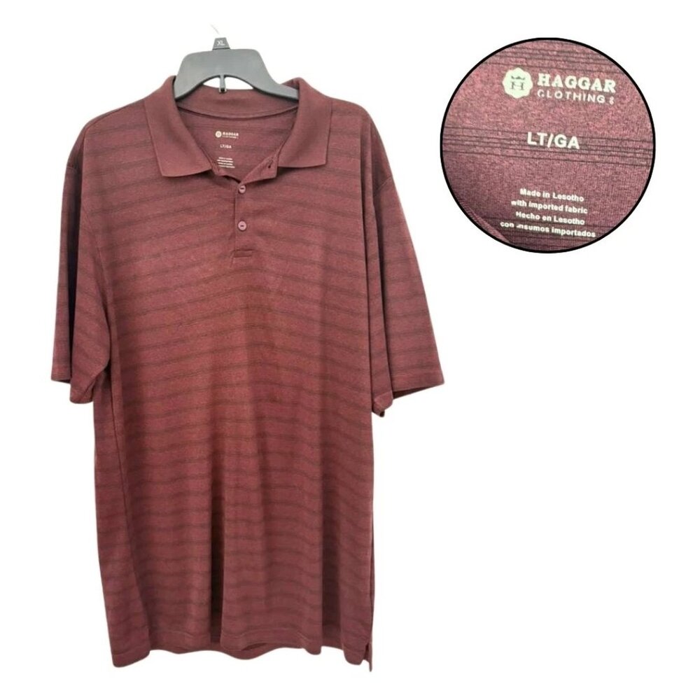 Haggar Maroon Striped Polo Shirt Large Tall